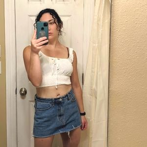 Unique high waisted denim mini skirt skort